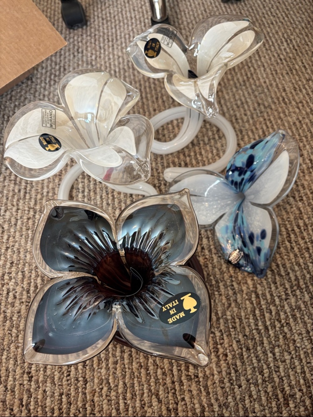 Handblown Floral Glass vase decor - Dark Purple, Blue, White, Clear